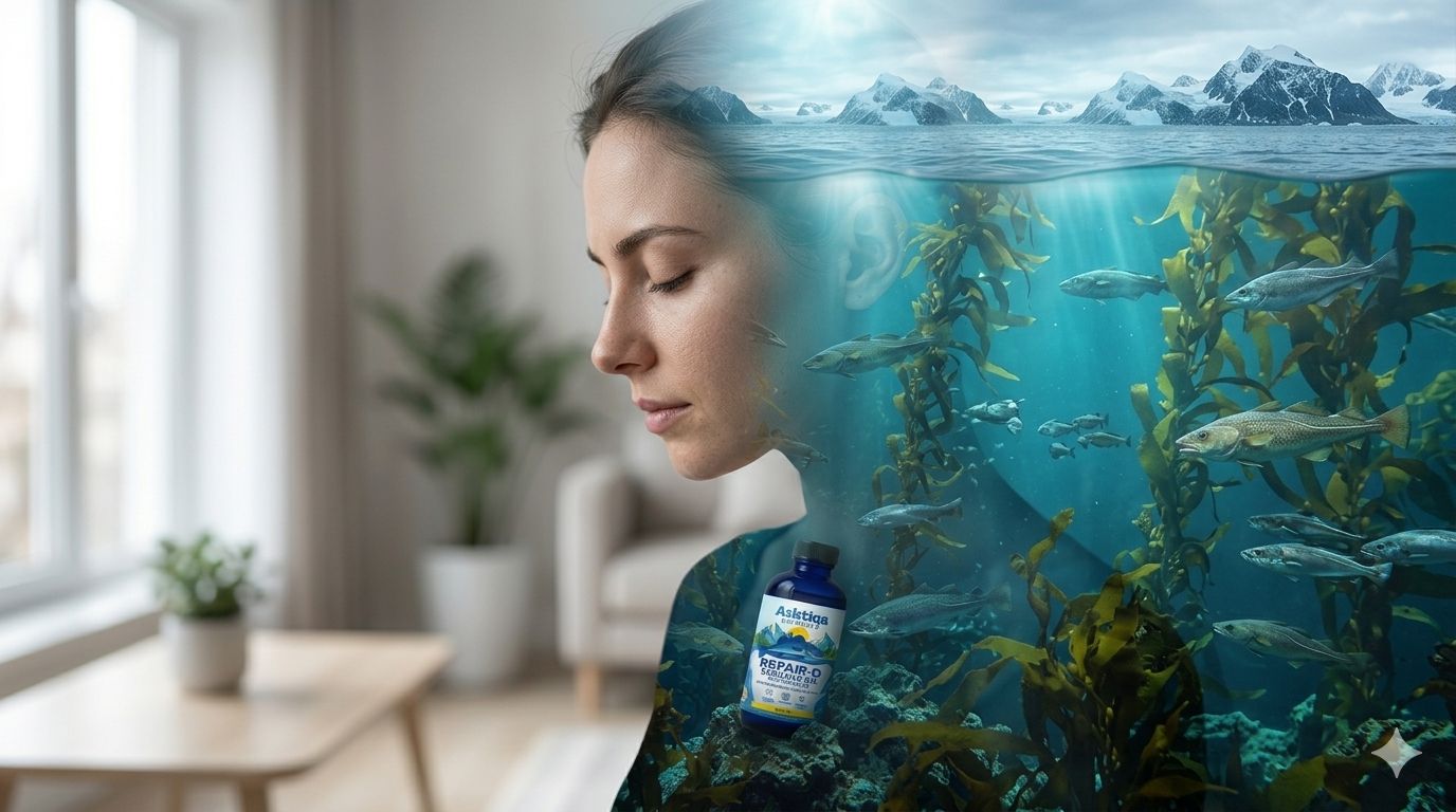 Illustration of a human brain surrounded by Omega 3 capsules, symbolizing the relationship between EPA, DHA, and emotional well-being