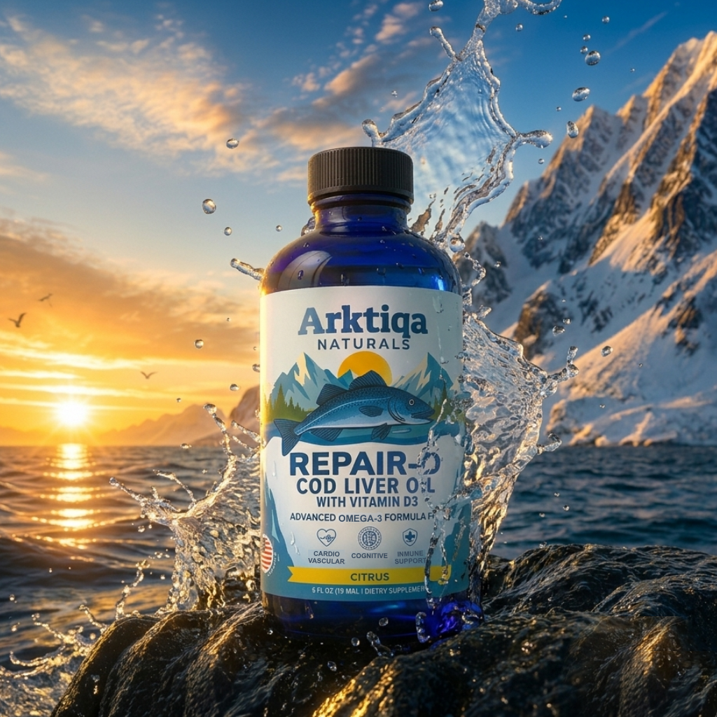 Repair-D Omega-3 with Vitamin D3 bottle, photographed in studio